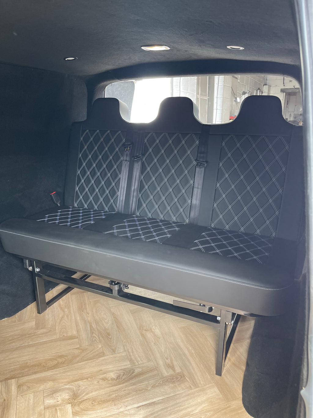 Full Width 148cm Rock and Roll Bed, Black with White Stitch in