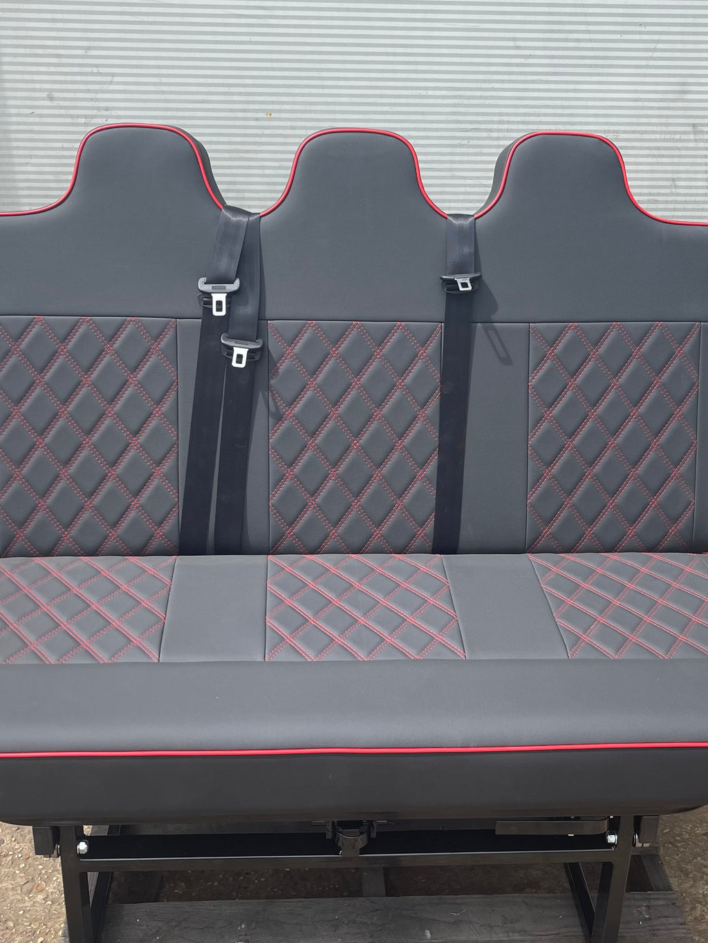 Full Width 148cm Rock and Roll Bed - Black with Red Cross Stitch