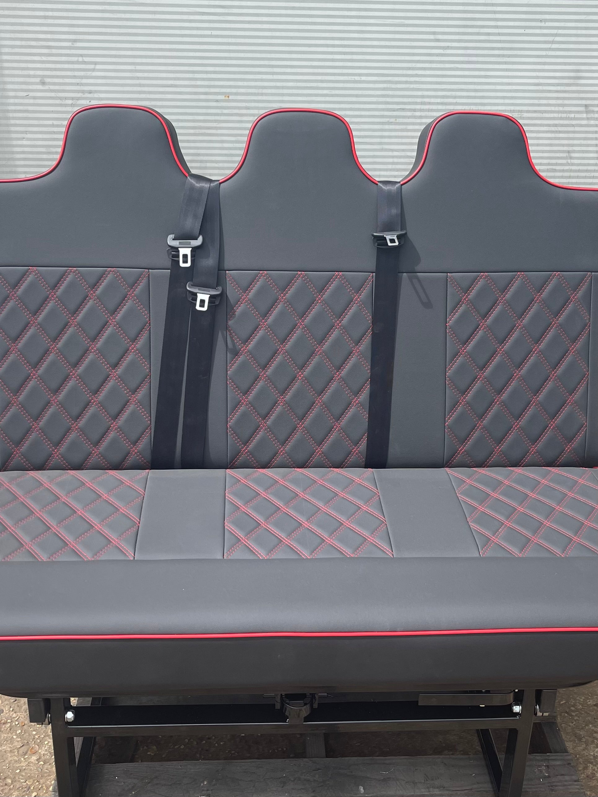 Full Width 148cm Rock and Roll Bed - Black with Red Cross Stitch