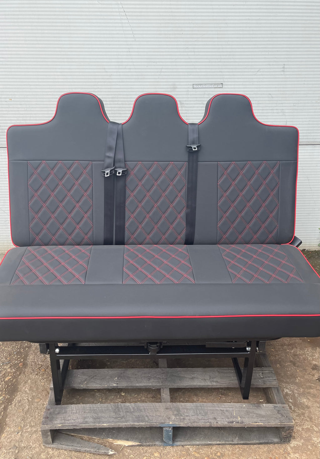 Full Width 148cm Rock and Roll Bed - Black with Red Cross Stitch