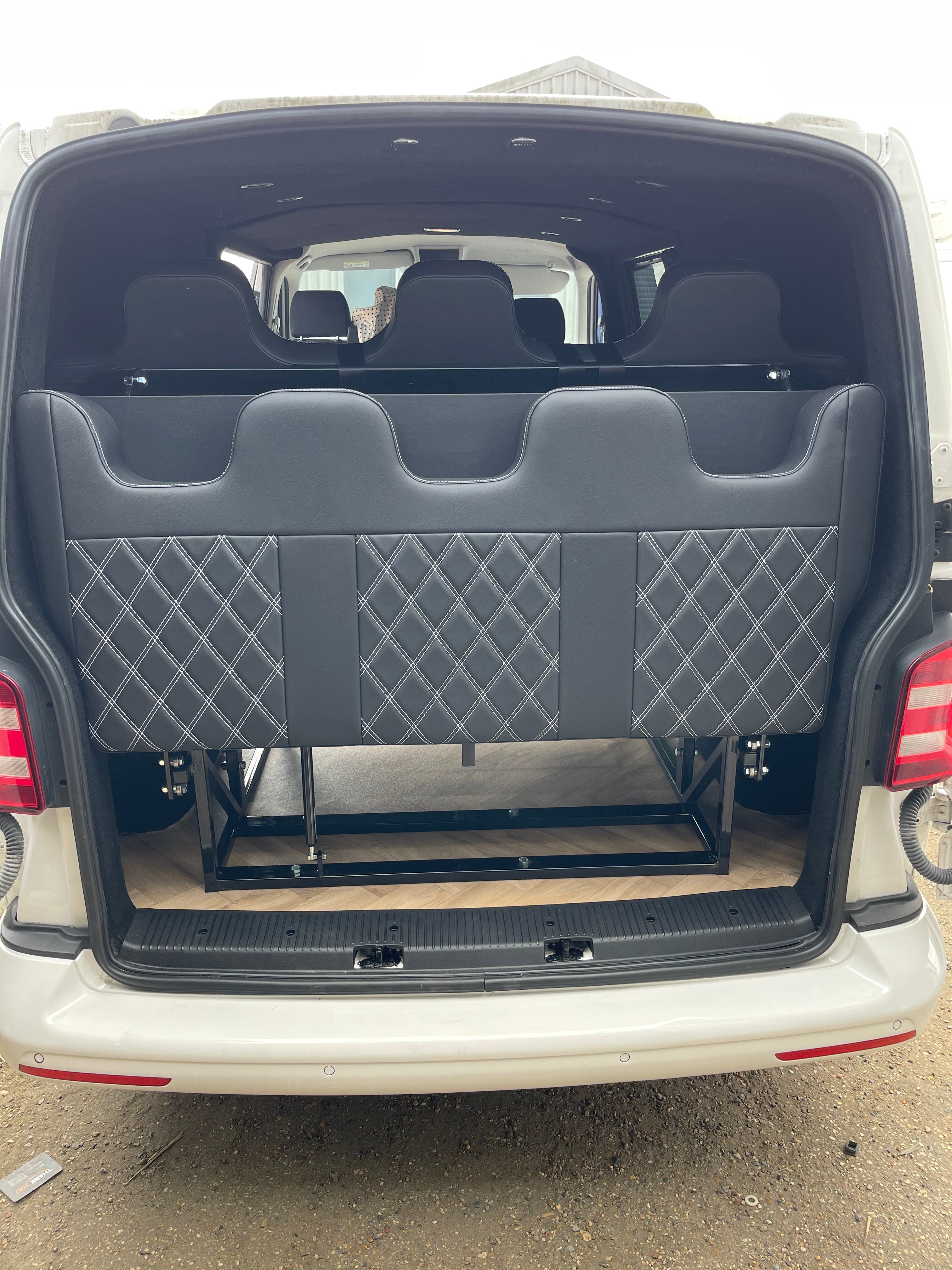 Full Width 148cm Rock and Roll Bed, Black with White Stitch in