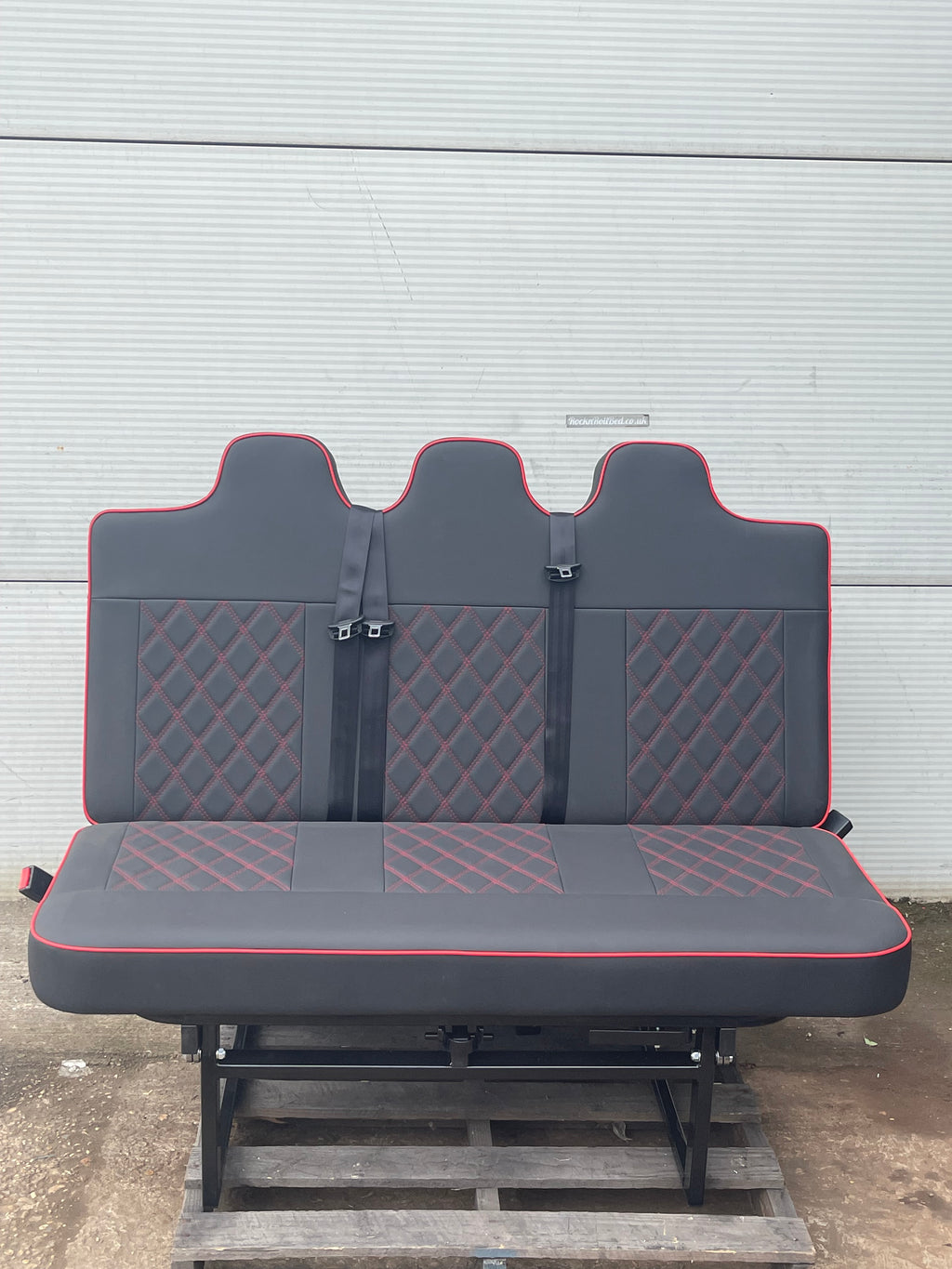 Full Width 148cm Rock and Roll Bed - Black with Red Cross Stitch