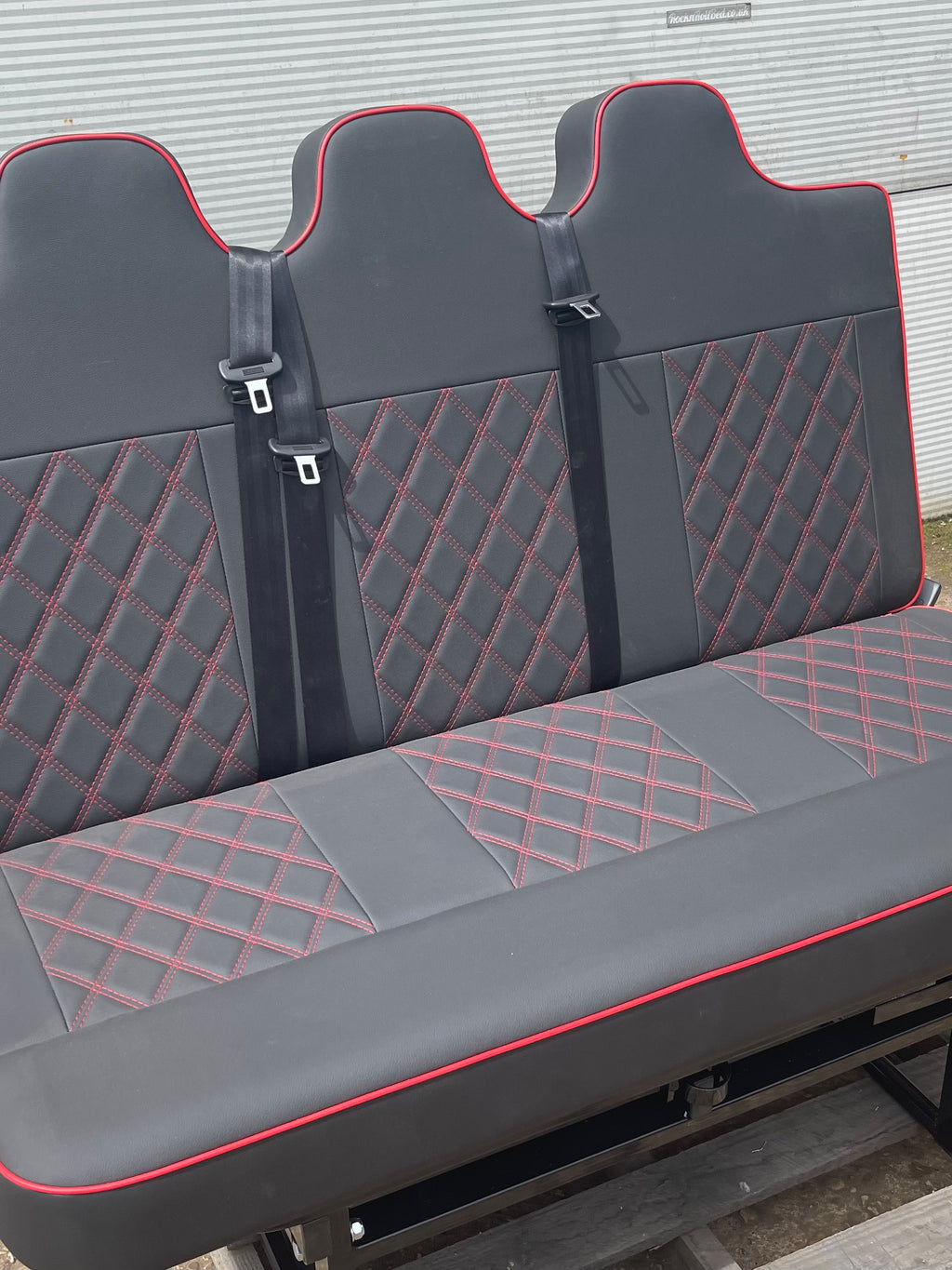 Full Width 148cm Rock and Roll Bed - Black with Red Cross Stitch