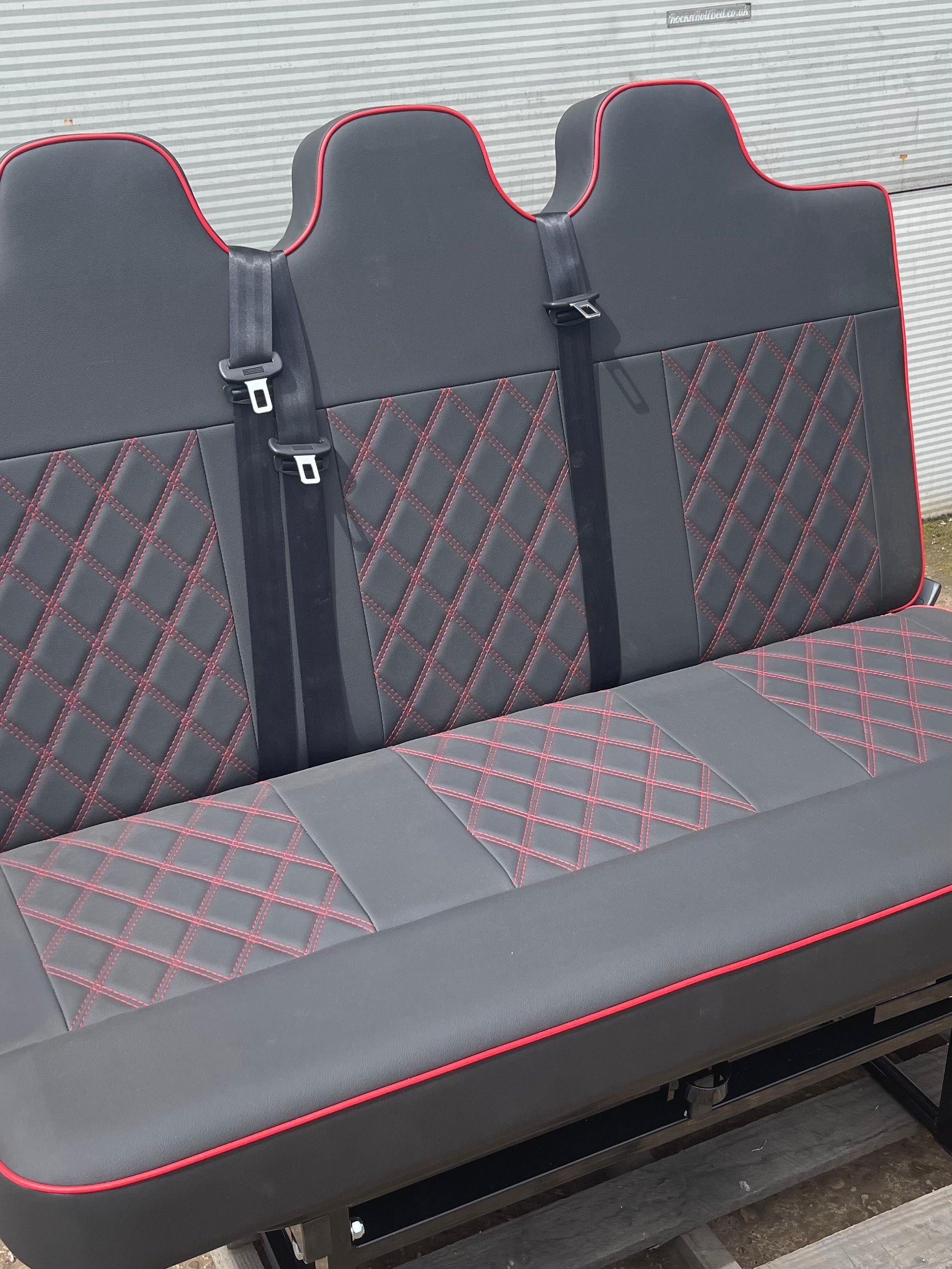 Full Width 148cm Rock and Roll Bed - Black with Red Cross Stitch