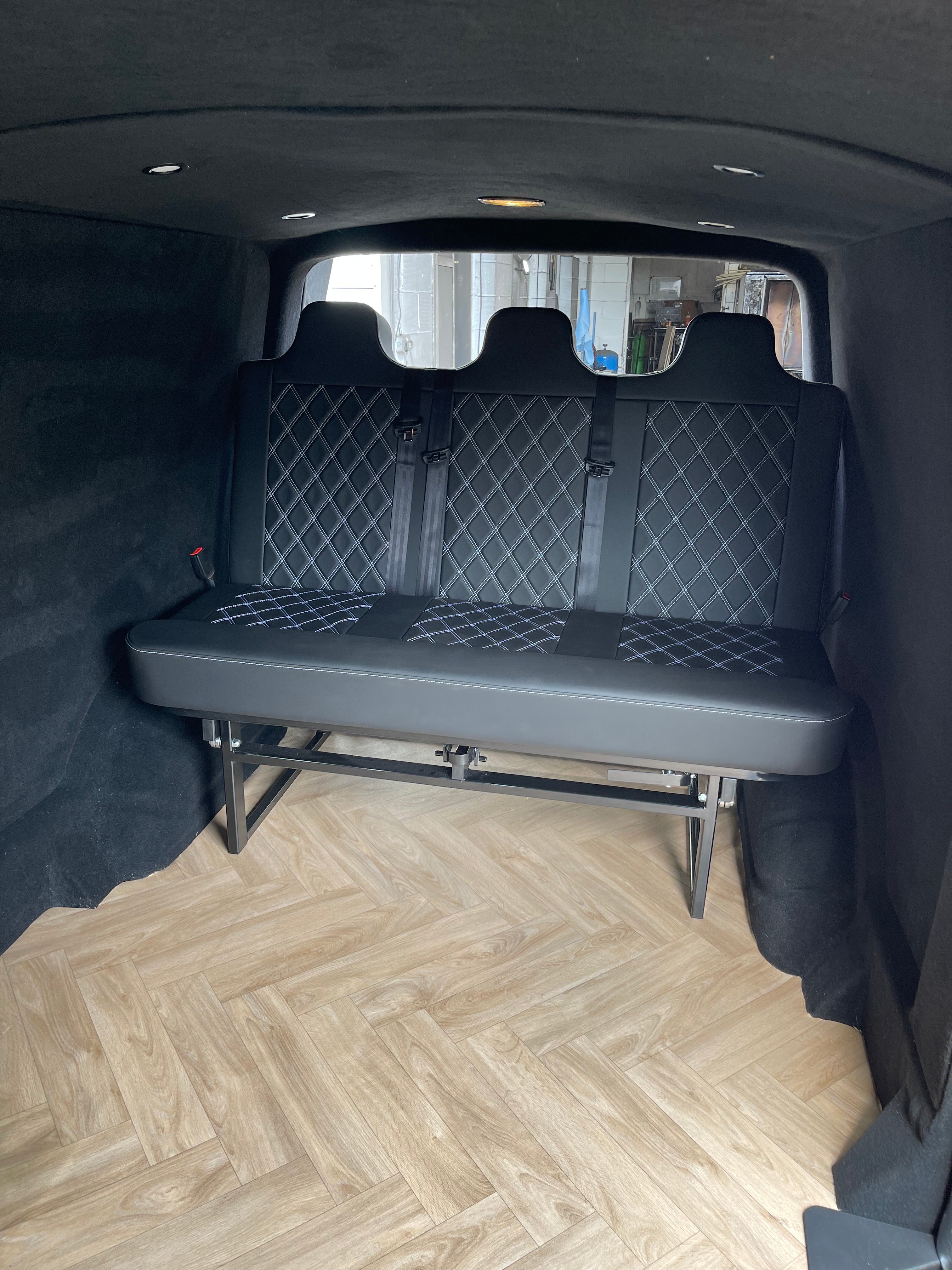 Full Width 148cm Rock and Roll Bed, Black with White Stitch in