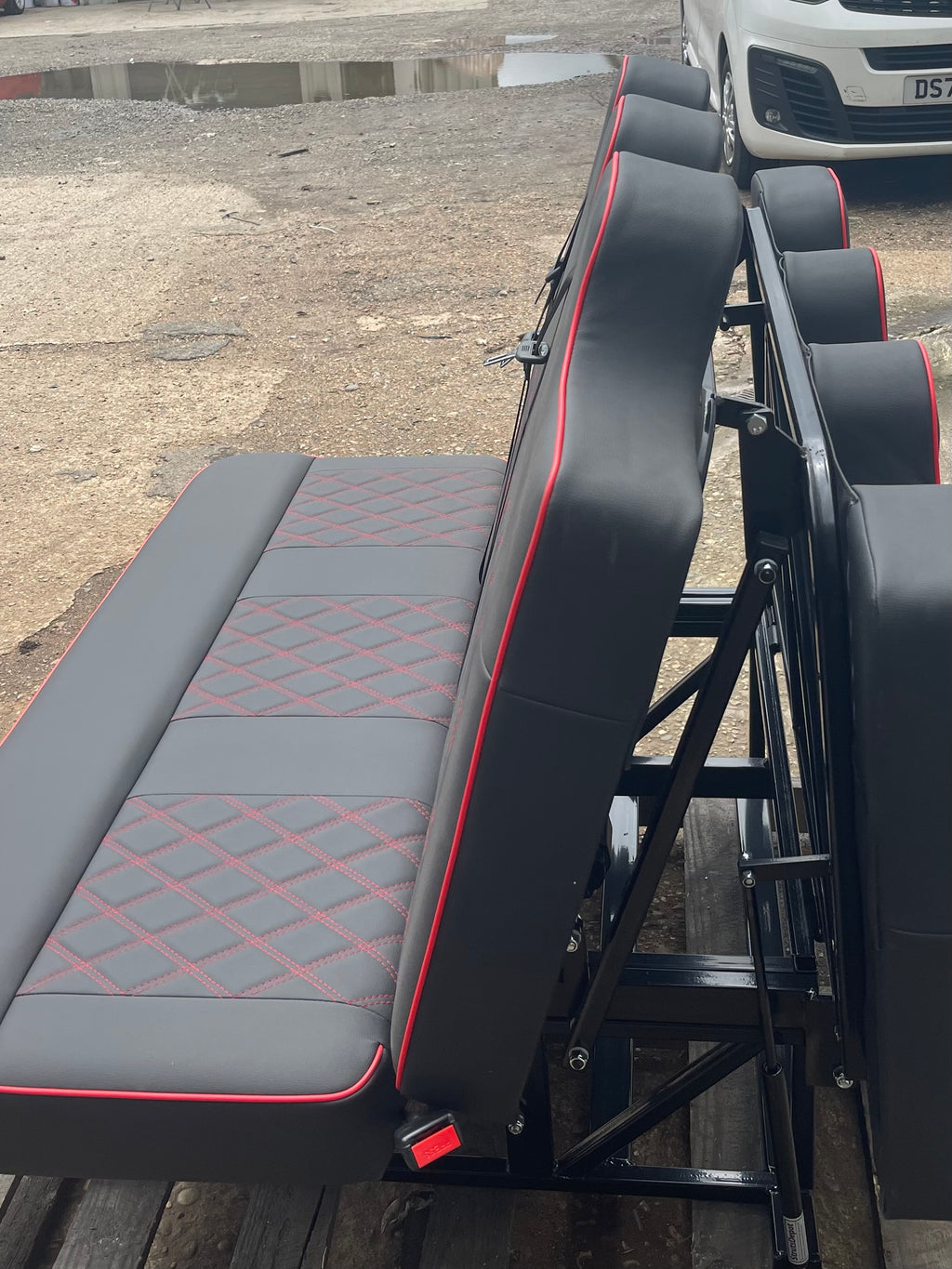Full Width 148cm Rock and Roll Bed - Black with Red Cross Stitch