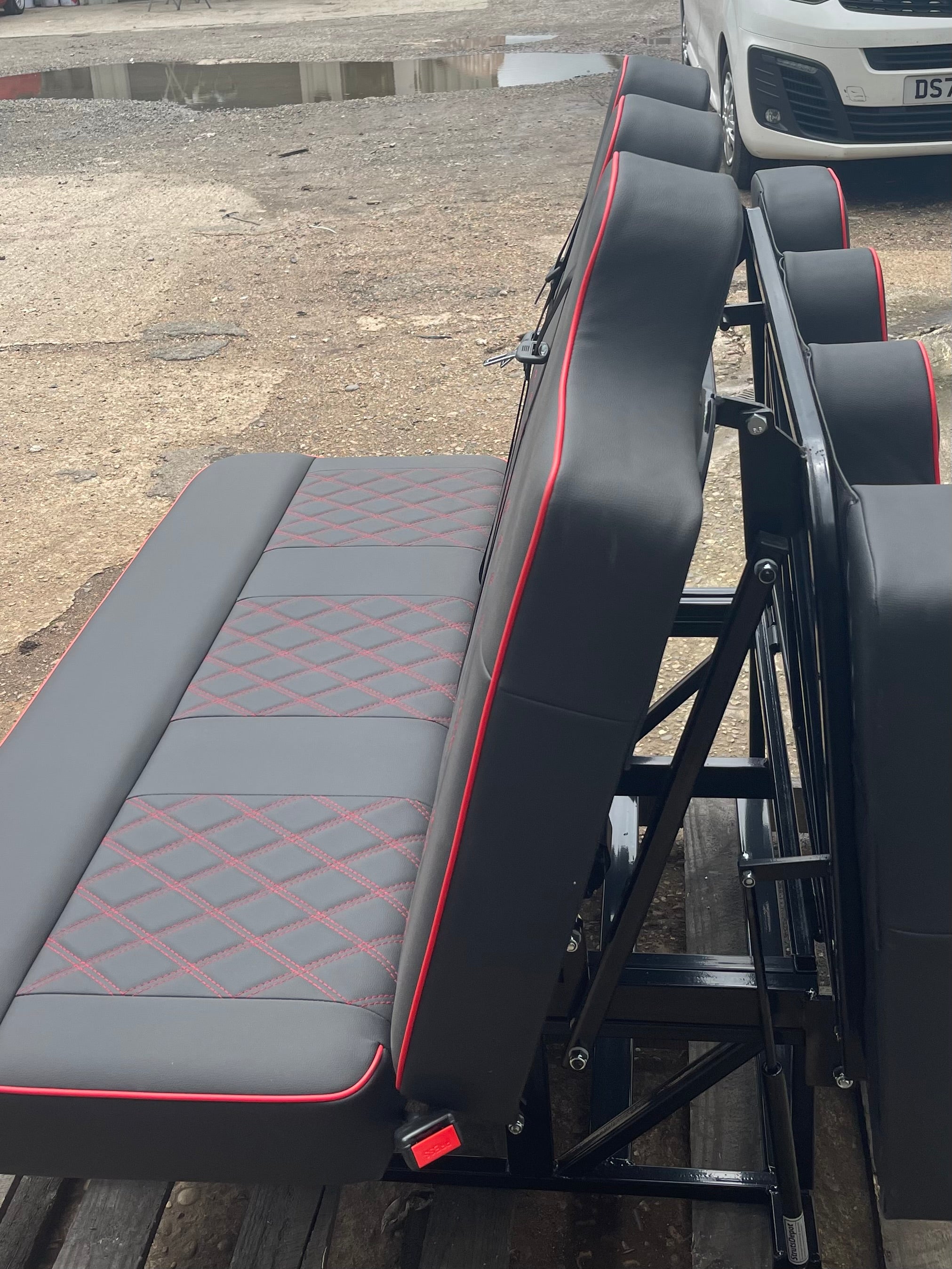 Full Width 148cm Rock and Roll Bed - Black with Red Cross Stitch